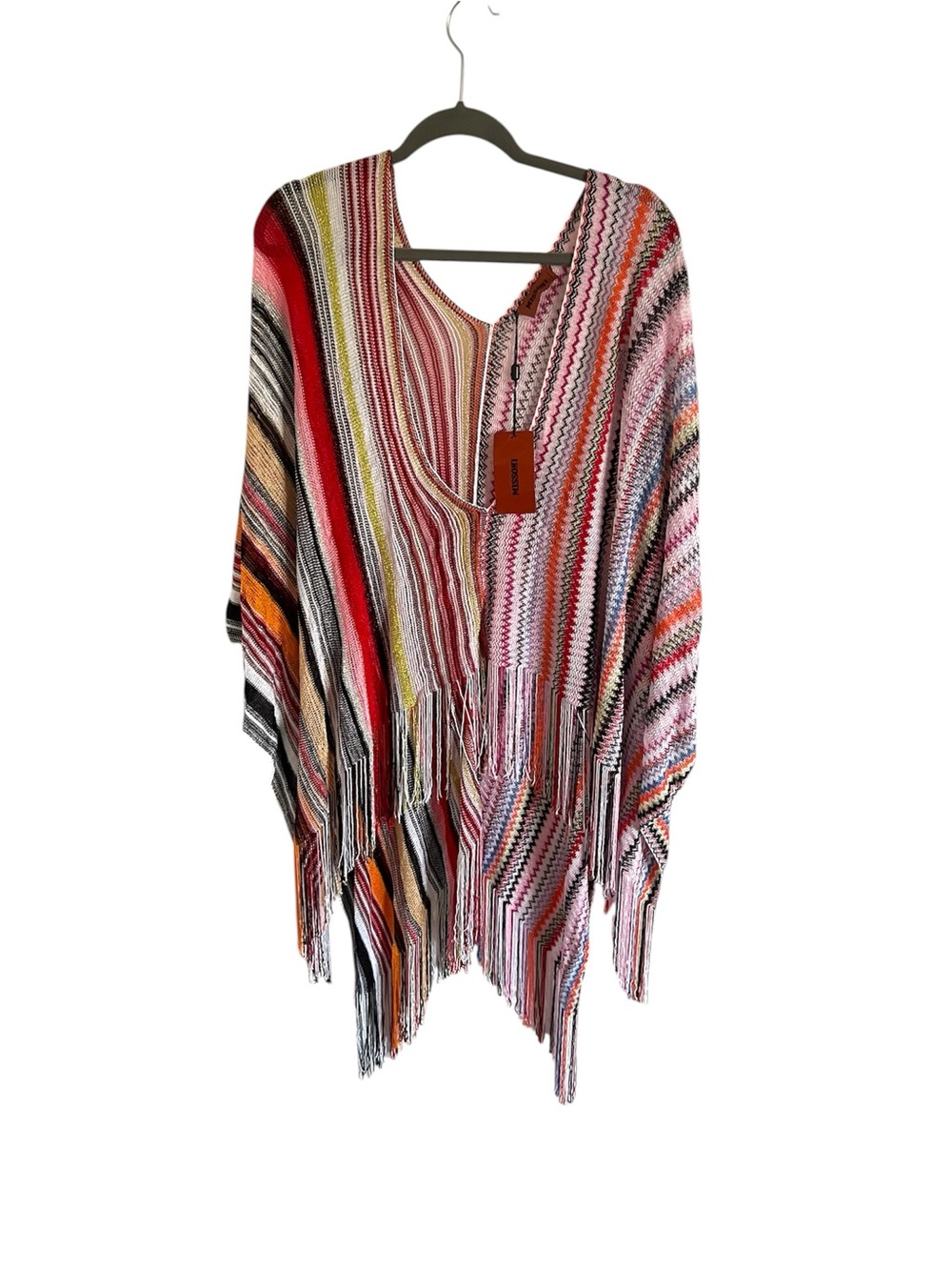 NWT Missoni Multicolor Zigzag Fringe Poncho in Red, Pink, Orange, Yellow, Black
